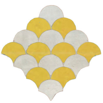 Mosaic House Moroccan tile Fleurs 1-18 White Yellow  zellige, mosaic, zellij, field, pattern, glaze, fishscale, classic 